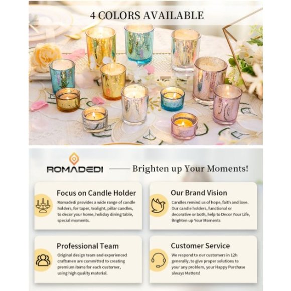 6 pc / 3 sizes - Silver Mercury Glass Tealight / Votive Candle Holder Set - Picture 8 of 9